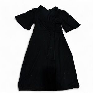 Robbie Bee Black Glitter Midi Dress Women’s M Stretch Bell Sleeve Evening